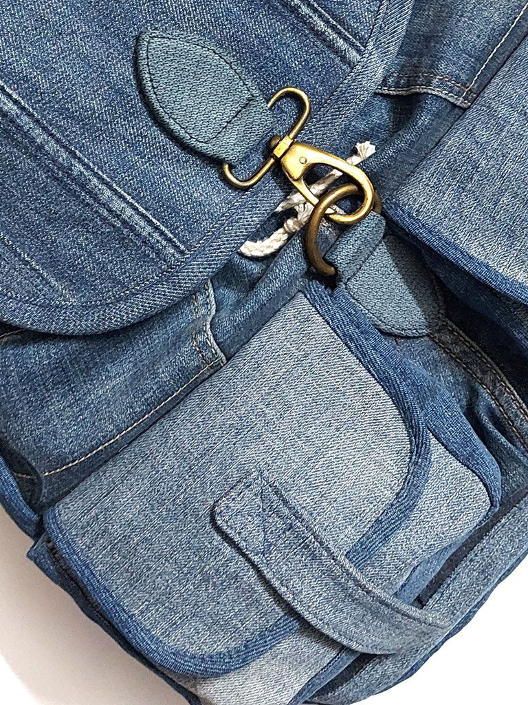 I sewed a stylish denim backpack from unnecessary jeans. Inside and outside  pockets, zipper, strong webbing straps : r/somethingimade